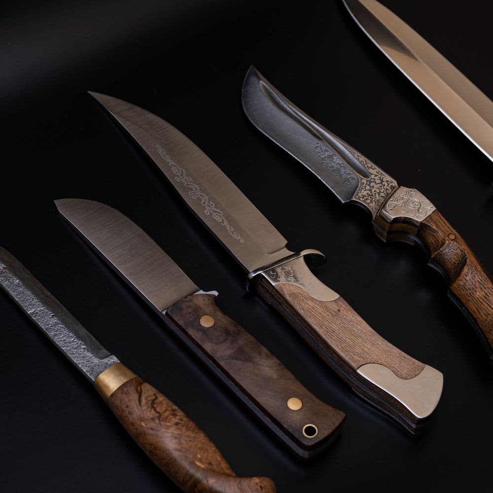 Engraved Damascus hunting sword and knife set product photo