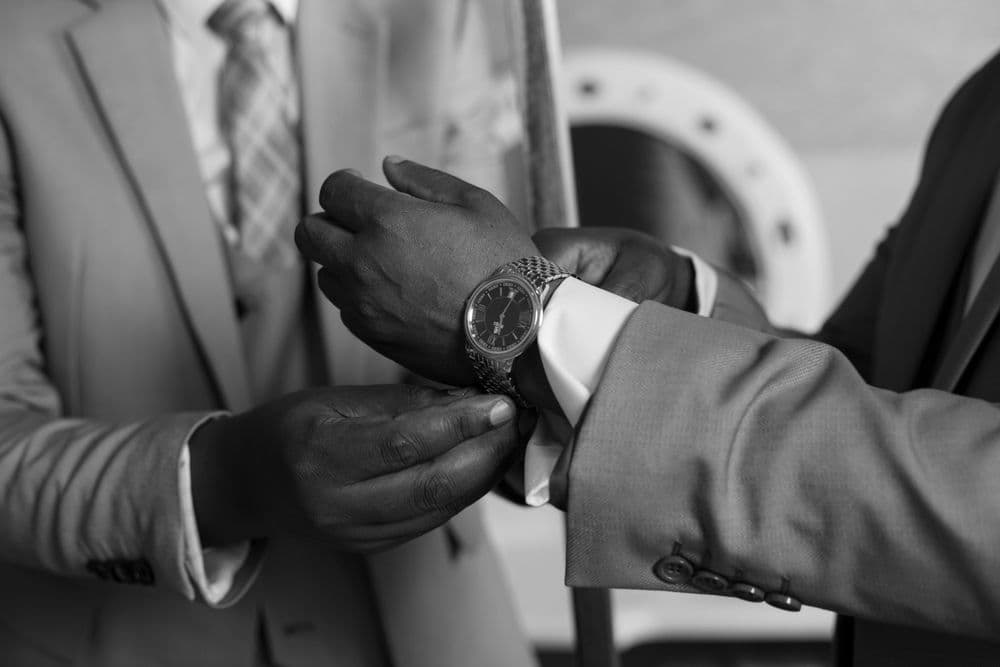 Wristwatch under a suit jacket cuff
